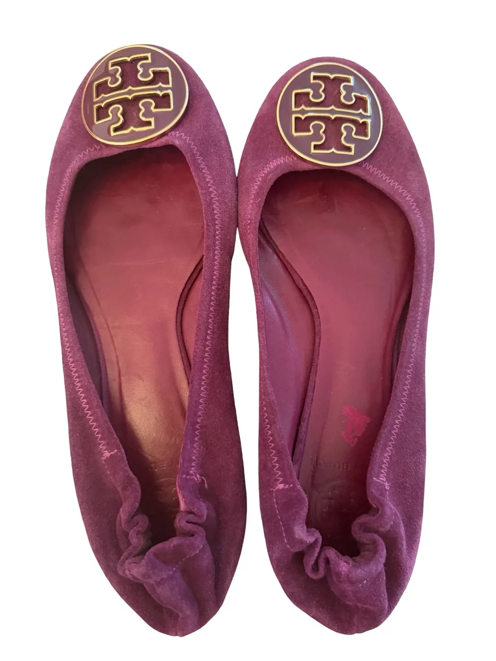 Tory Burch Plum Suede Logo Ballet Flats Sz 7.5